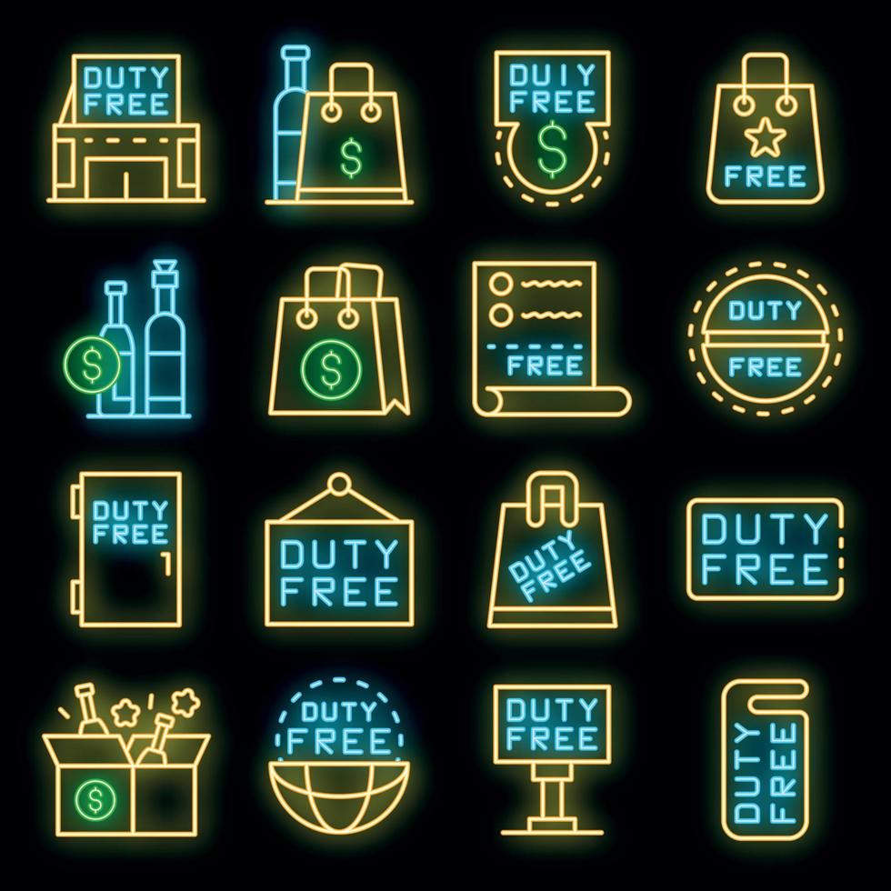 Duty free shop icons set vector neon