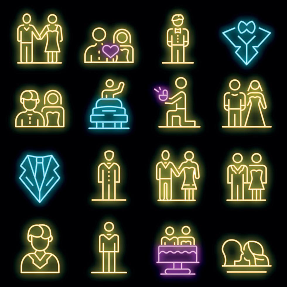 Groom icons set vector neon