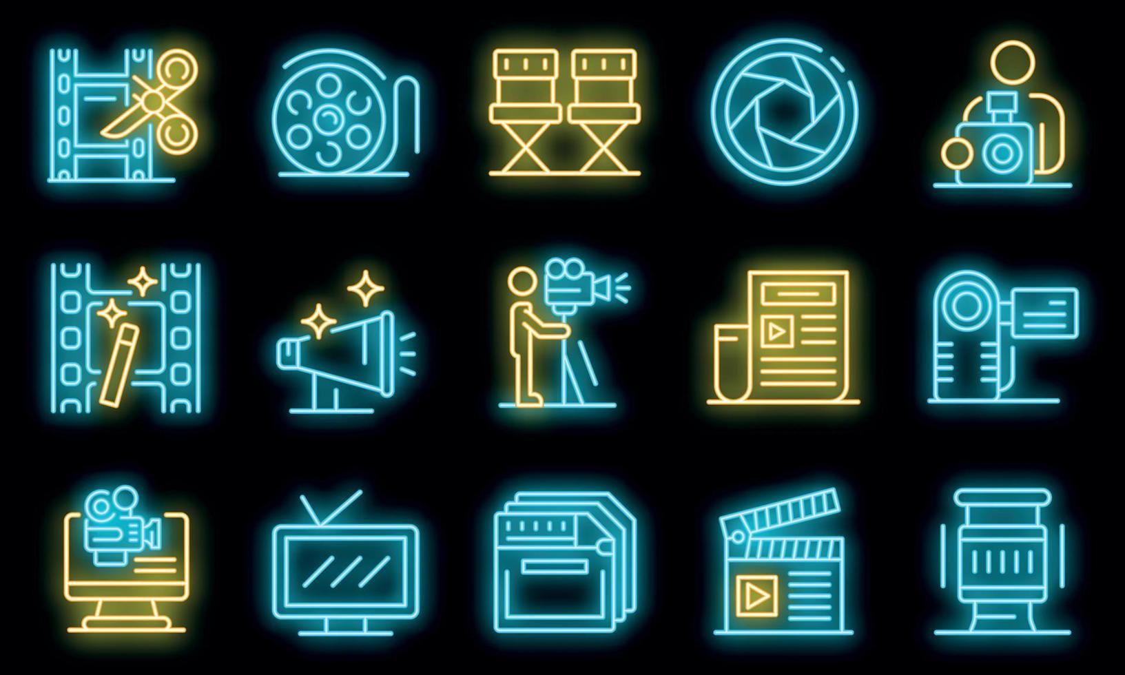 conjunto de iconos de camarógrafo neón vectorial vector