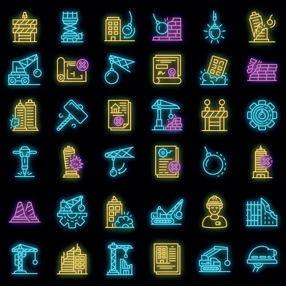 Demolition work icons set vector neon