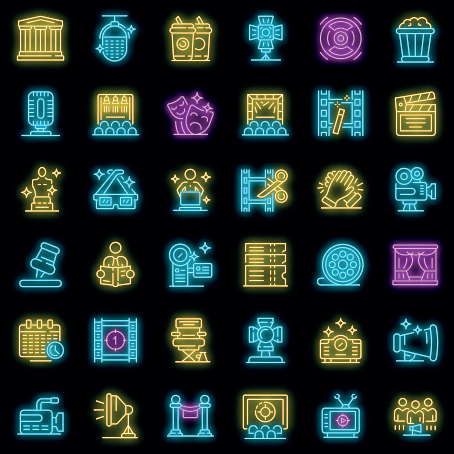 Art director icons set vector neon 8822578 Vector Art at Vecteezy