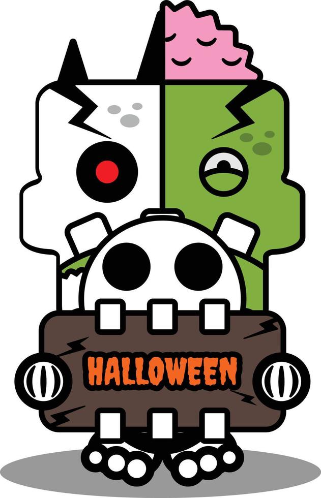 cartoon character costume vector illustration zombie bone mascot holding halloween board