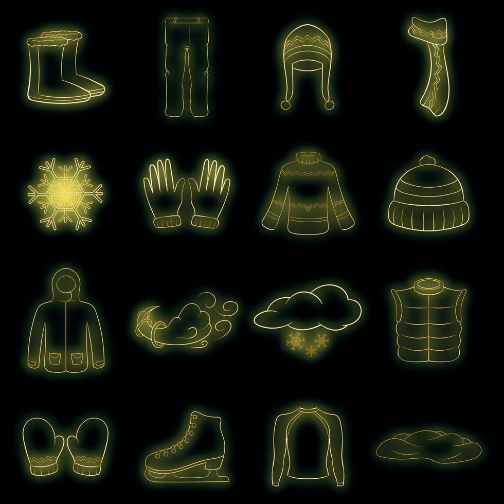 Winter clothes icons set vector neon