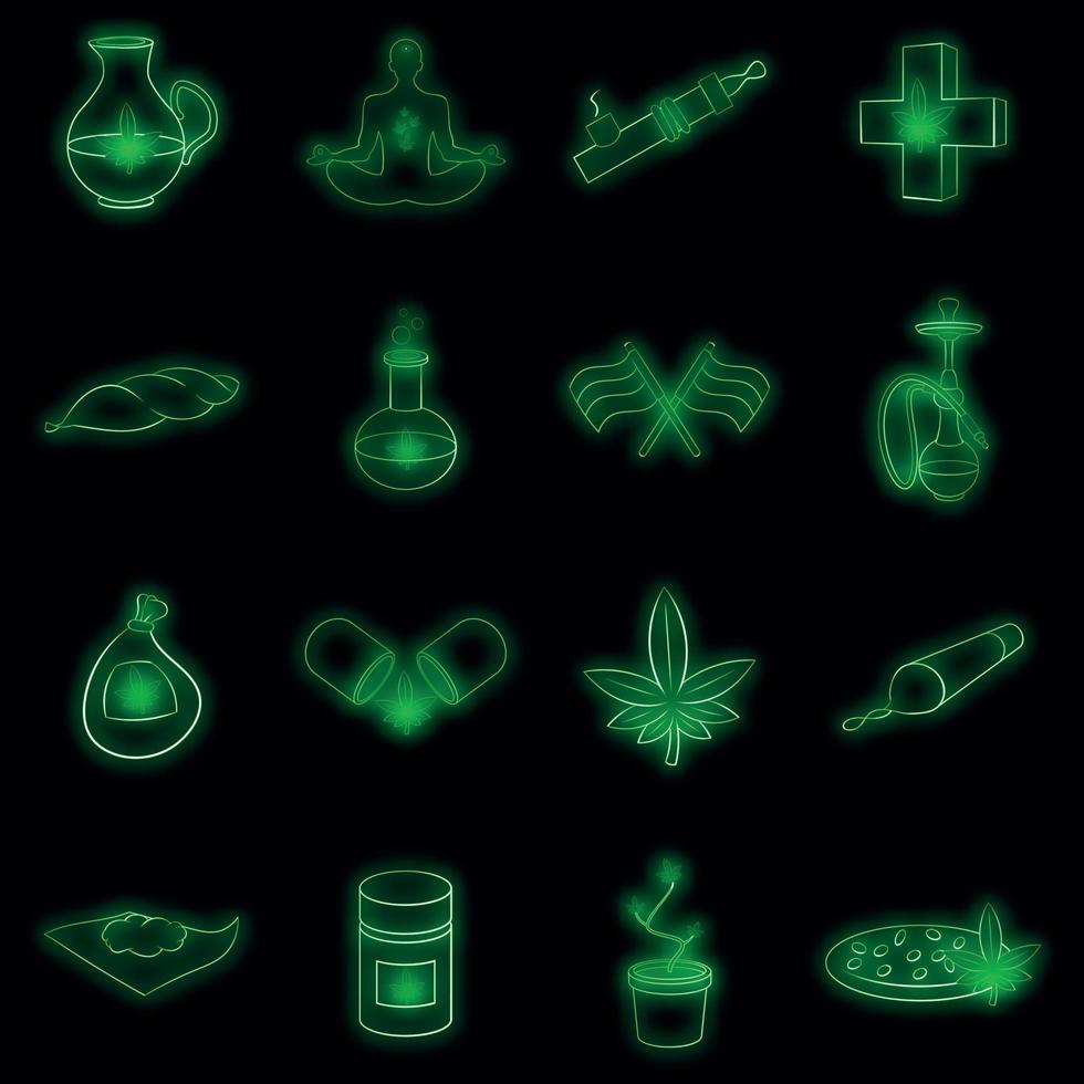 Medical marijuana icons set vector neon
