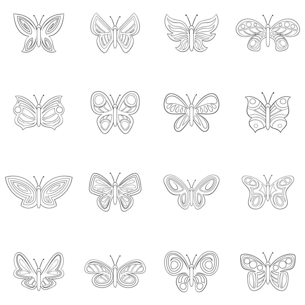 Butterfly fairy icon set outline vector