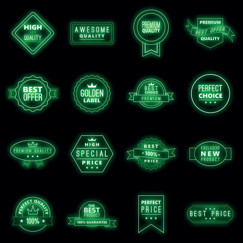 Retail label icons set vector neon