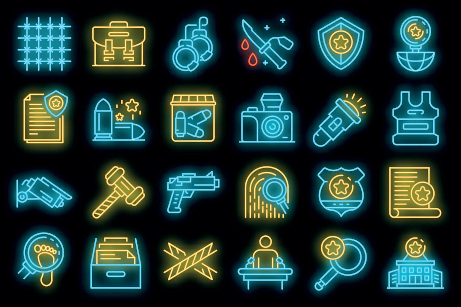 Investigator icons set vector neon