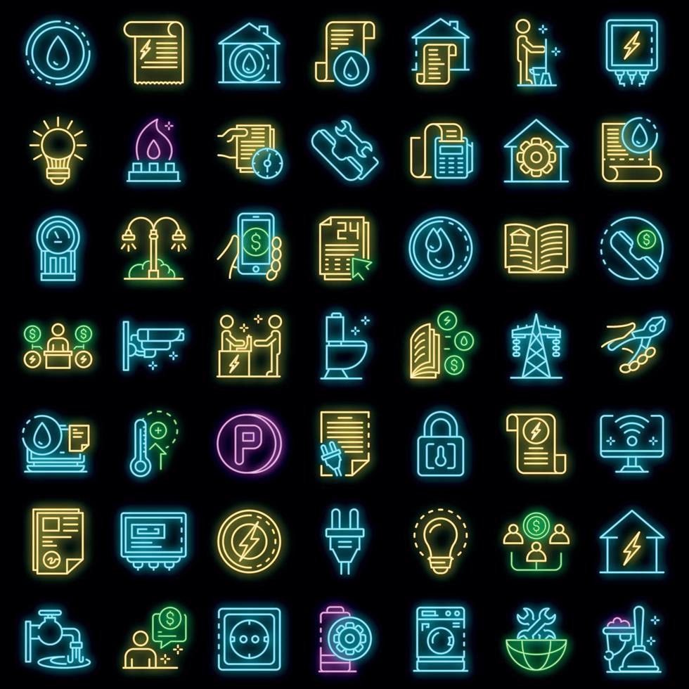 Utilities icons set vector neon