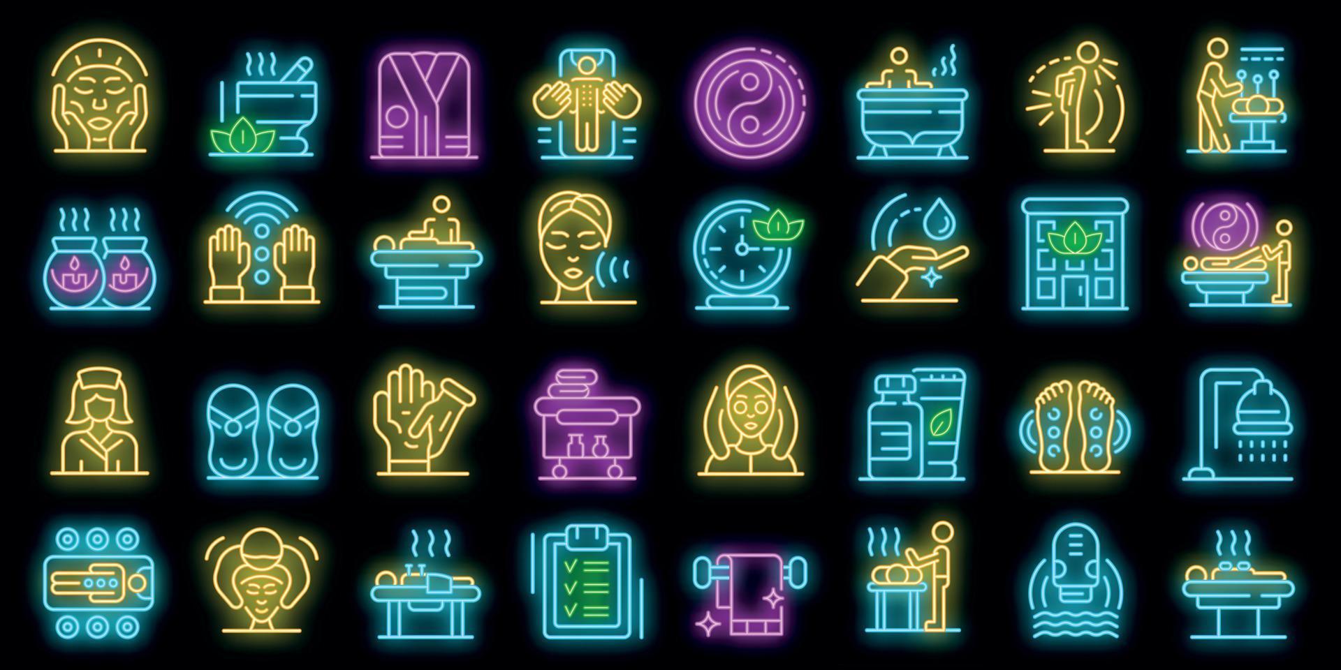 Masseur icons set vector neon