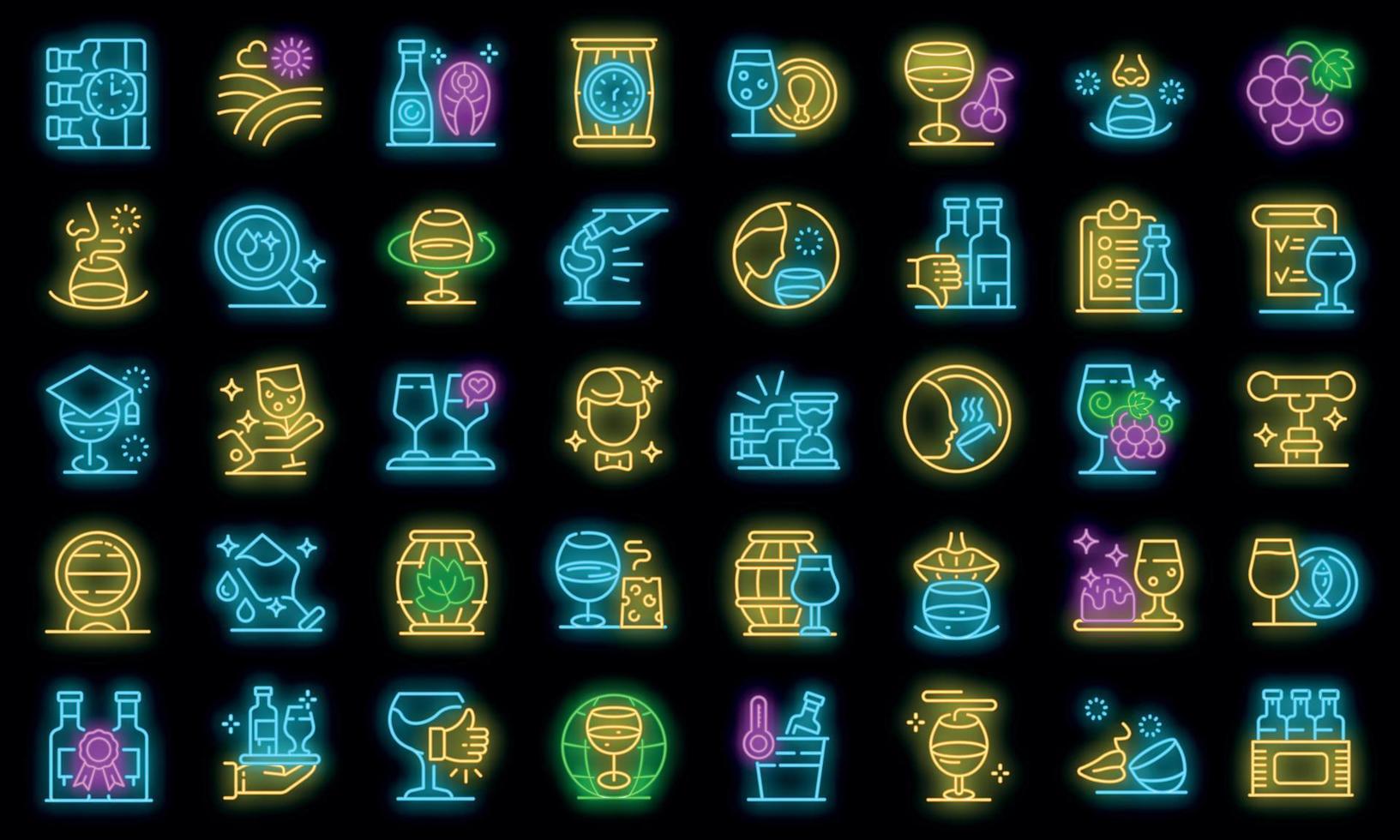Sommelier icons set vector neon