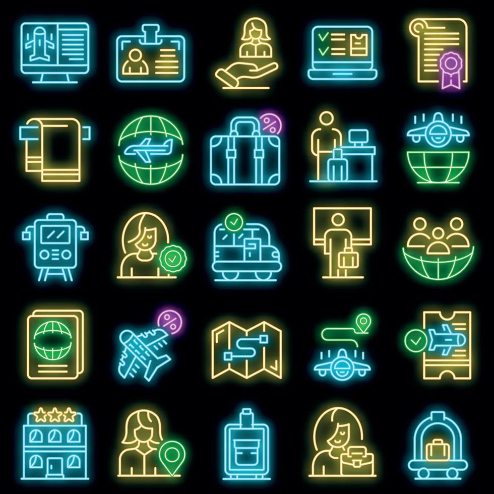 conjunto de iconos de administrador de turismo neón vectorial vector