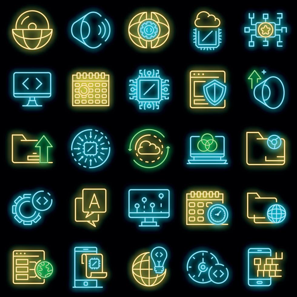 Operating system icons set vector neon