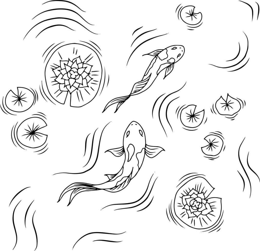 Design Vector Koi Fish Painting Line Art