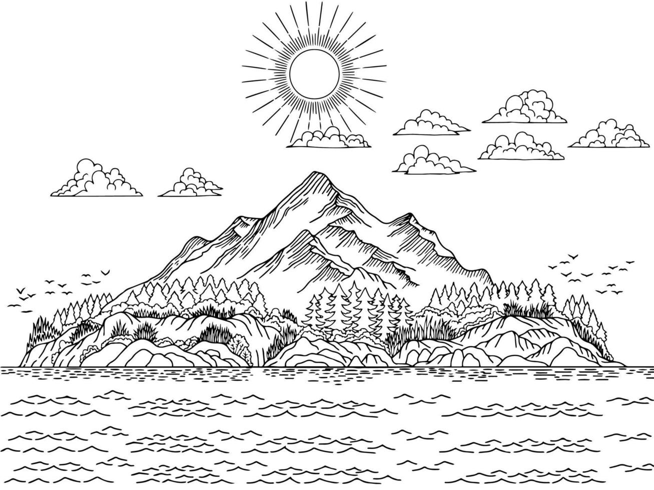 Vector Mountain Landscape Outline Design