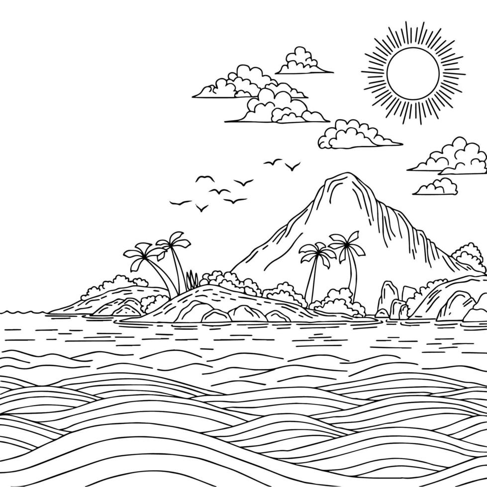 diseño vector contorno paisaje isla playa