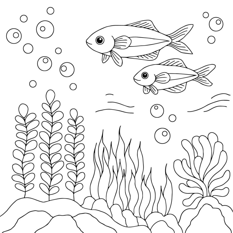 vector de diseño de peces bajo el mar para colorear página para niños
