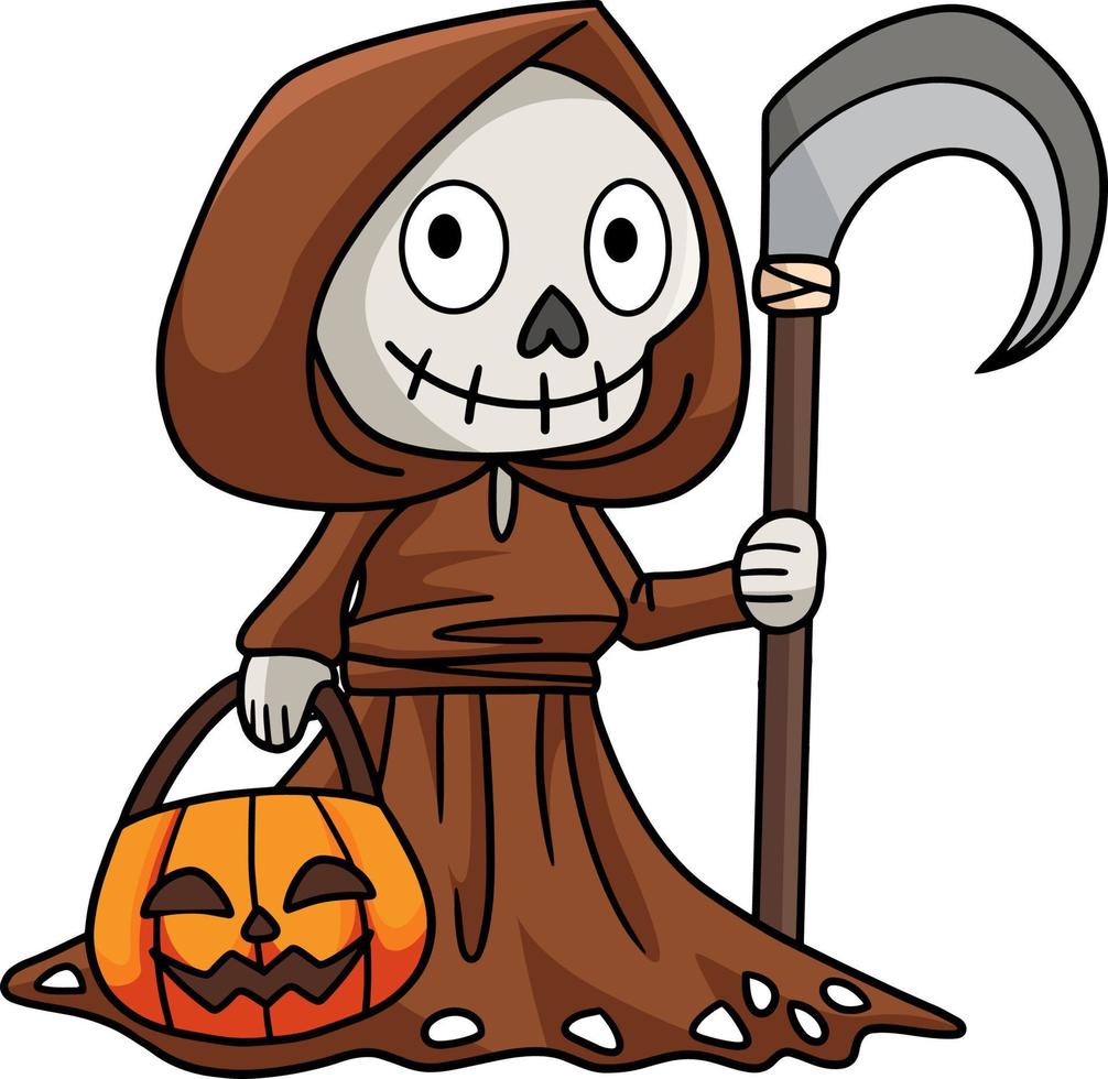 reaper sosteniendo una guadaña clipart de dibujos animados de halloween vector