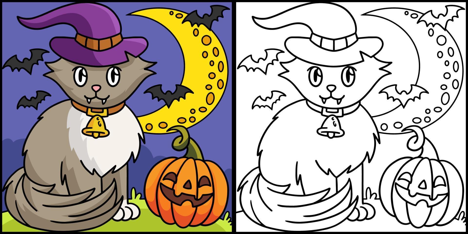 ilustración de color de halloween de gato vampiro vector