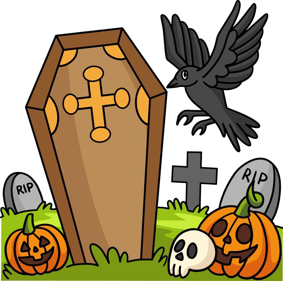 cuervos en un cementerio halloween dibujos animados clipart vector