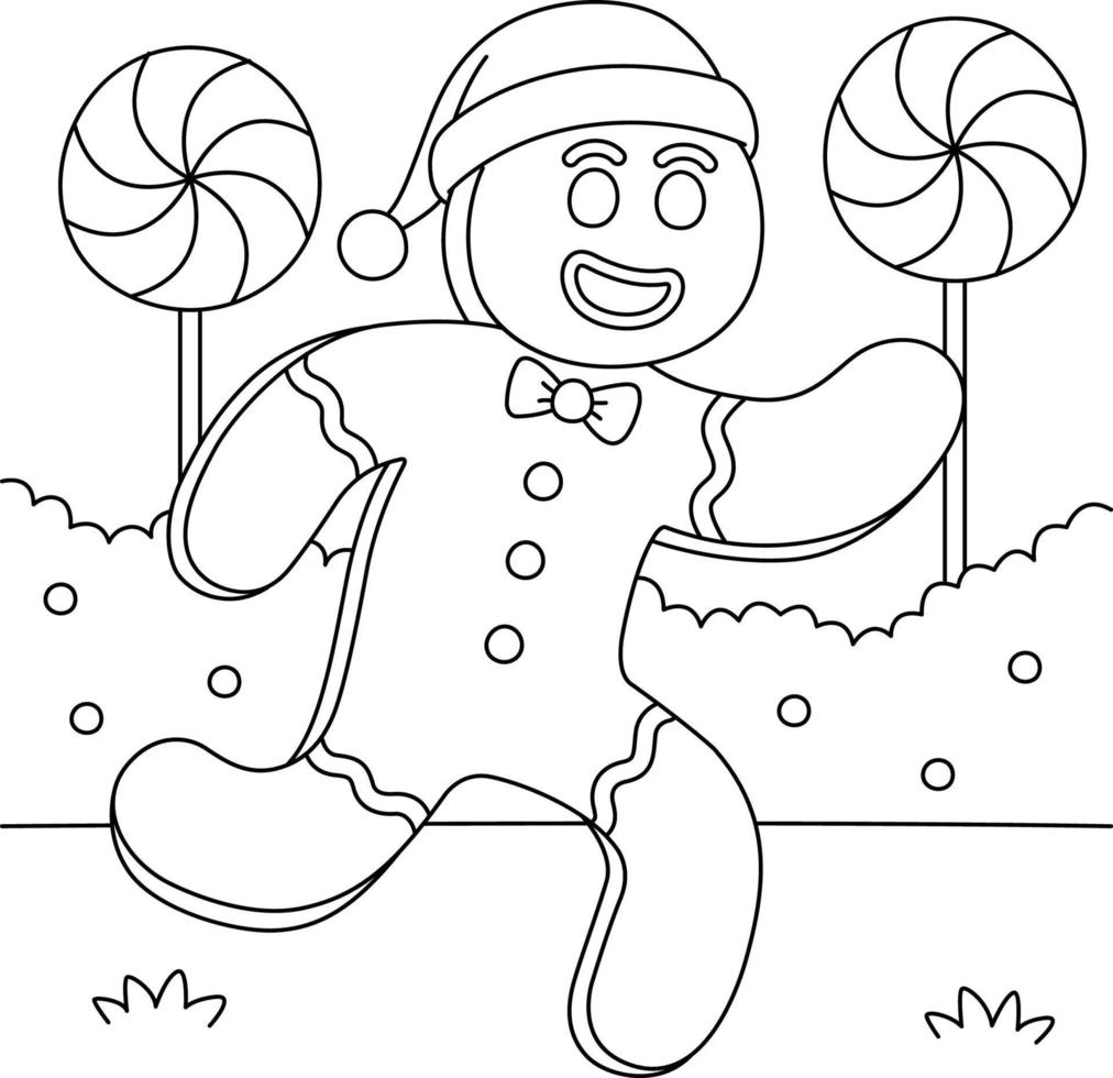 Christmas Ginger Bread Man Coloring Page for Kids vector