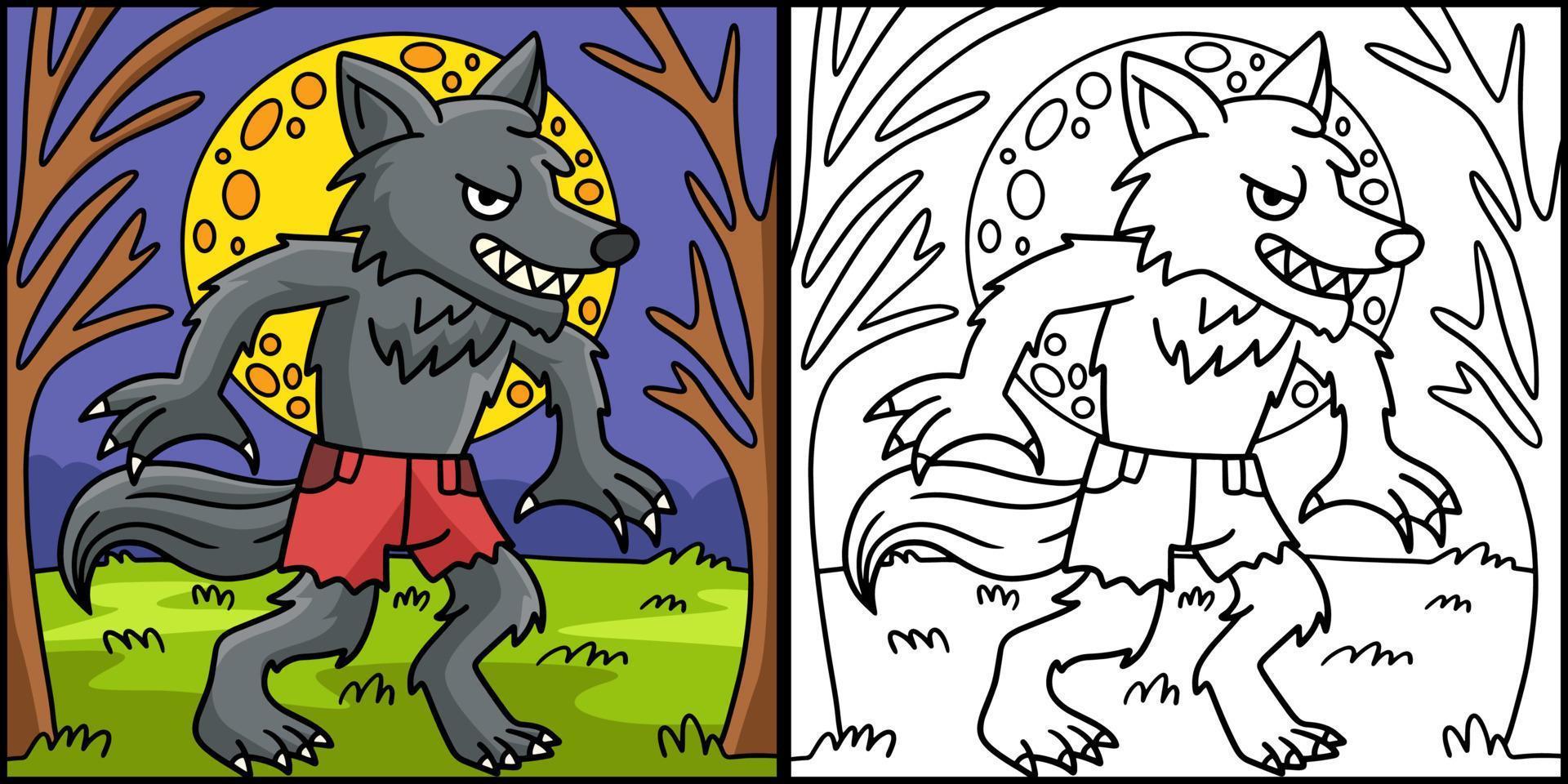 Werewolf Halloween Coloring Colored Illustration vector