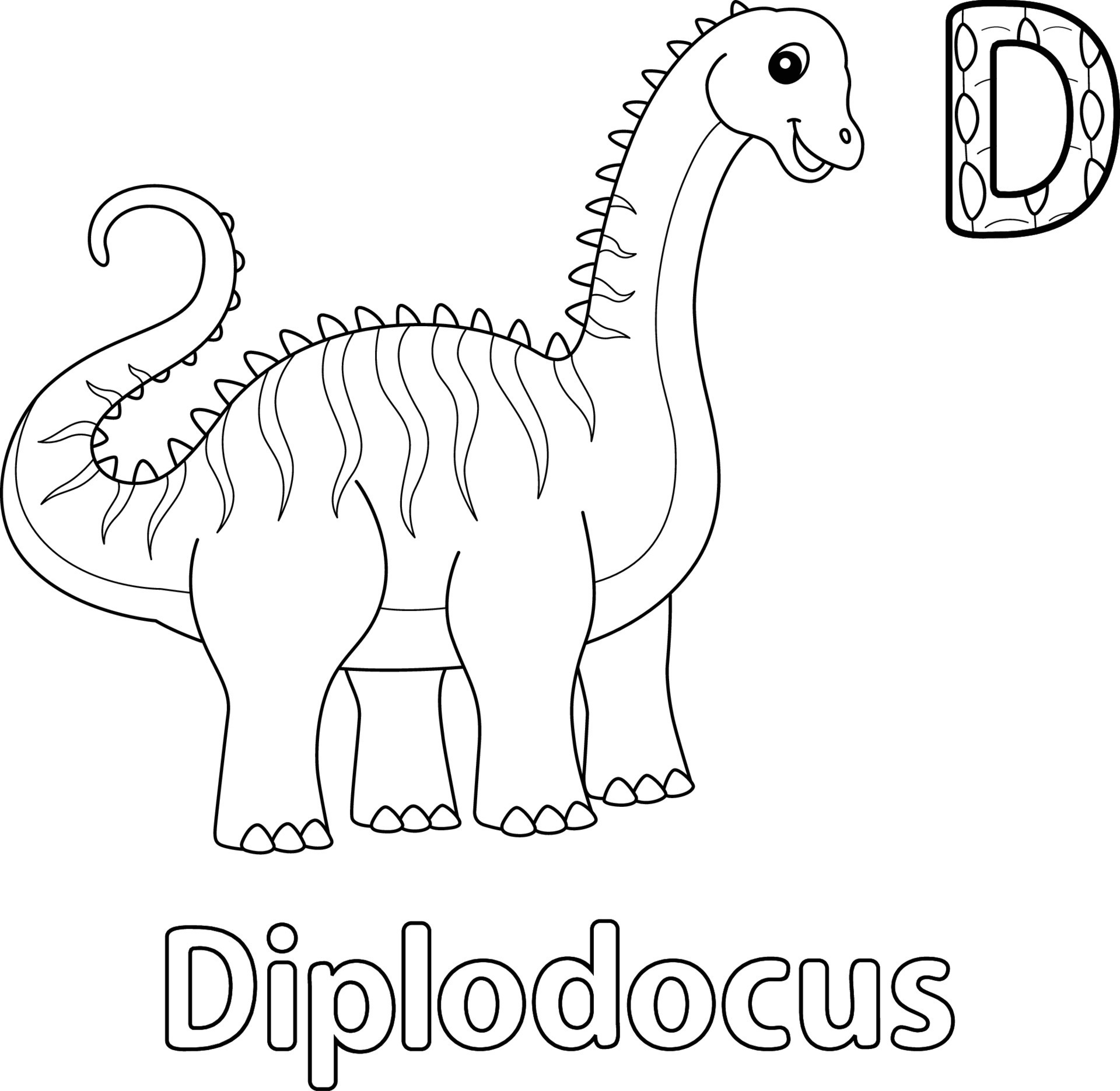 Diplodocus Alphabet Dinosaur ABC Coloring Page D 8822718 Vector Art at ...