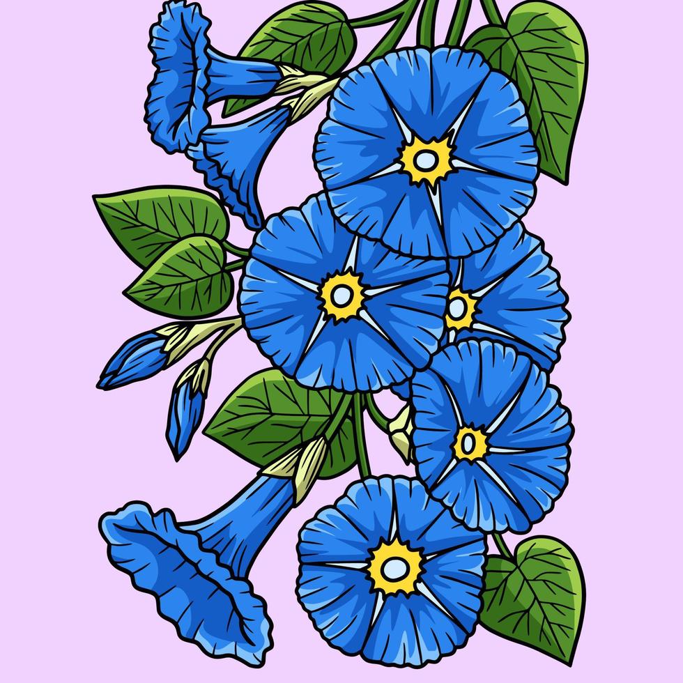 ilustración de dibujos animados de color de flor de gloria de mañana vector