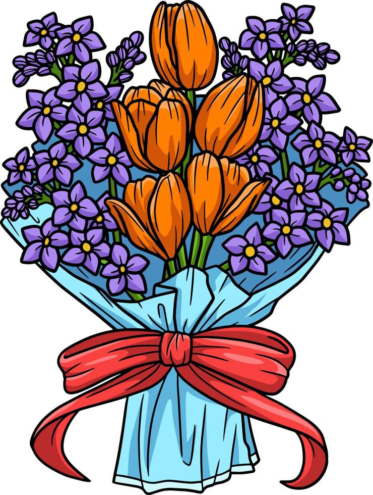 Flower Bouquet Cartoon Colored Clipart vector