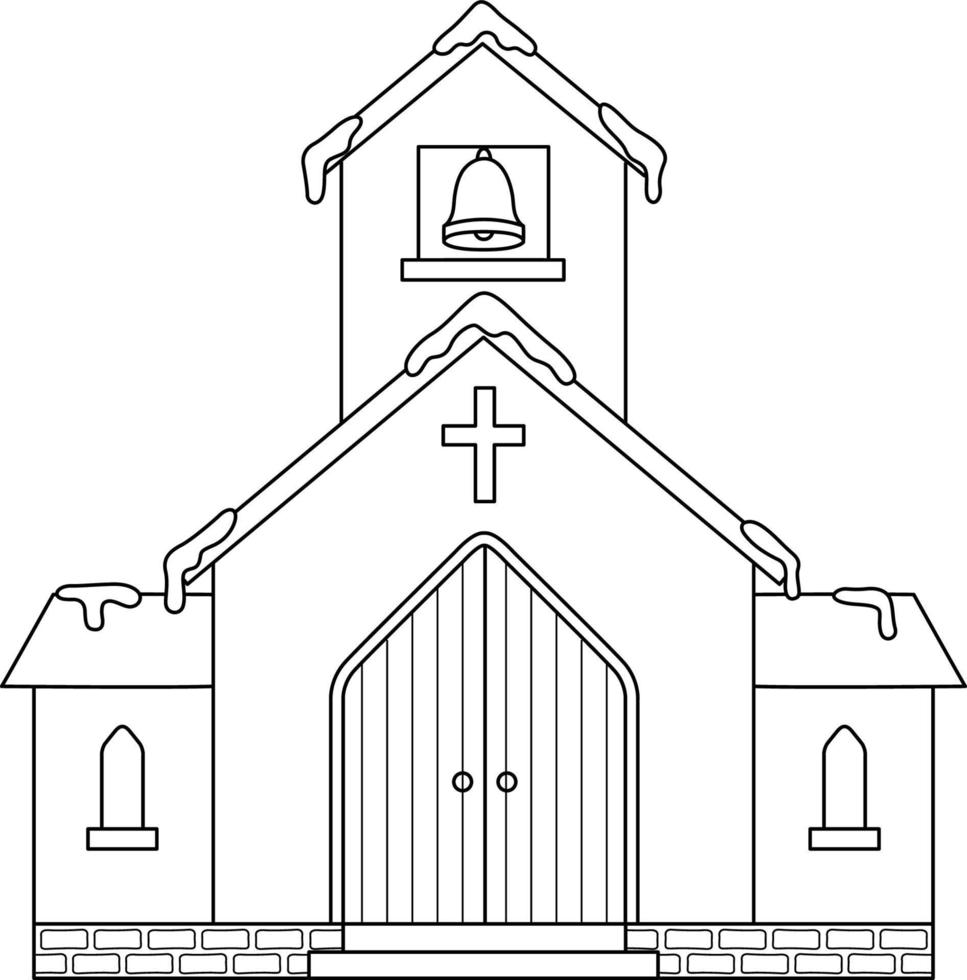 Church Christmas Isolated Coloring Page for Kids vector