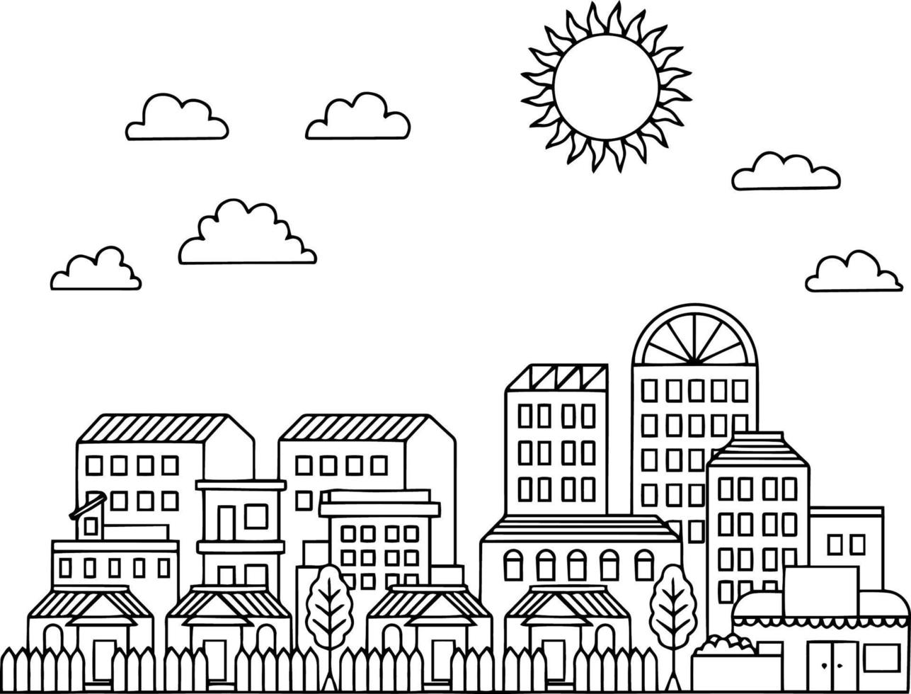 Design Vector Outline Landscape Urban City and Building