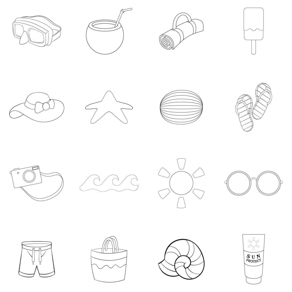 Summer items icon set outline vector