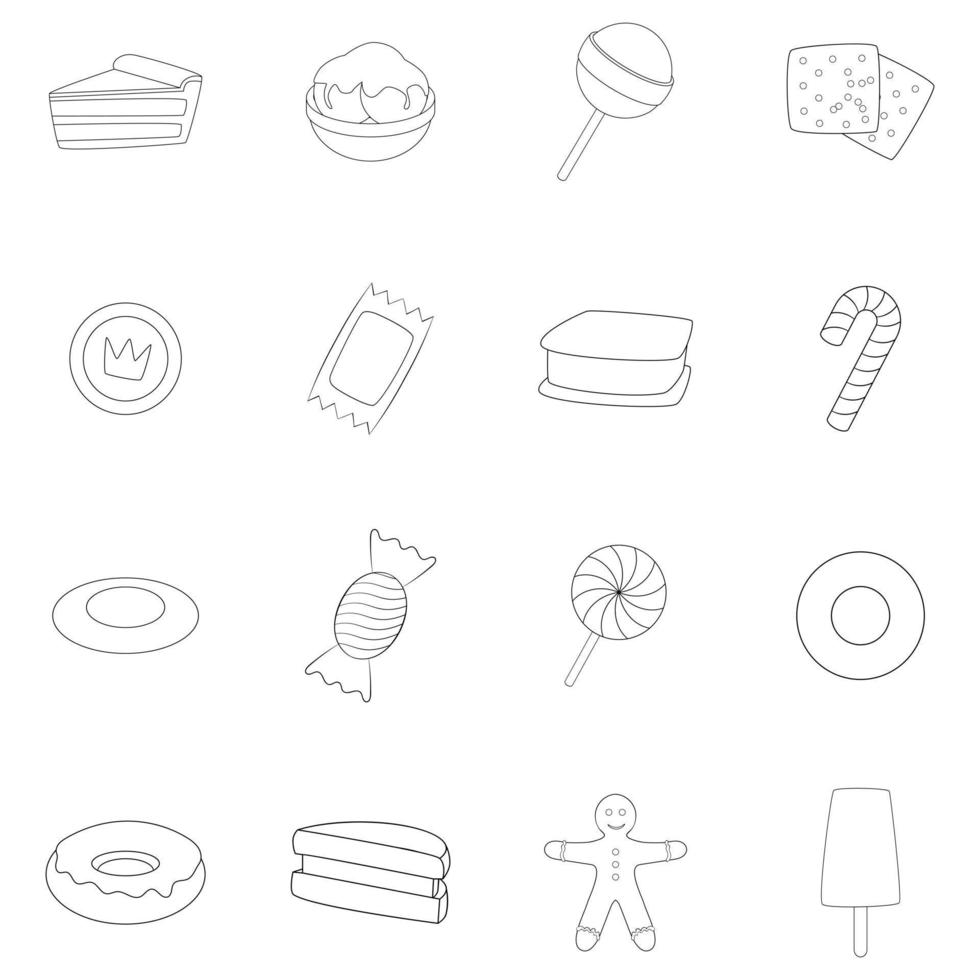 esquema de conjunto de iconos de caramelo diferente vector