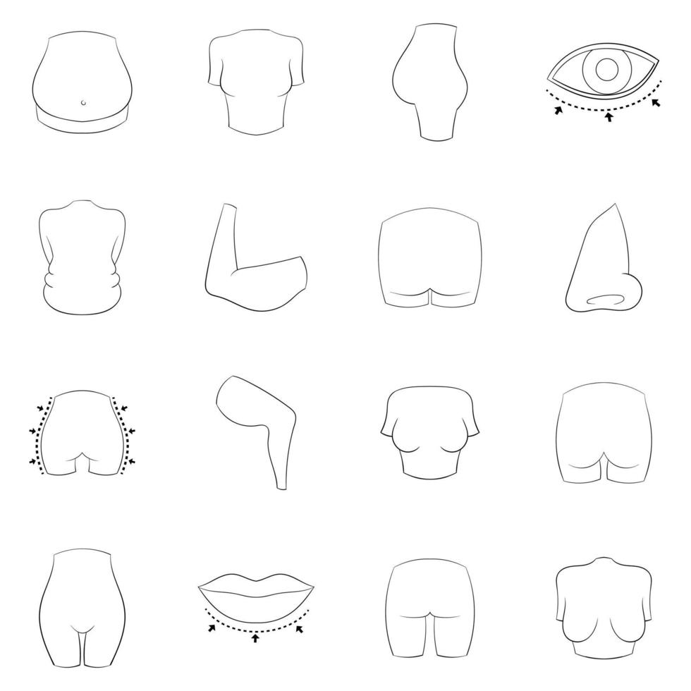 Plastic surgeon icon set outline vector