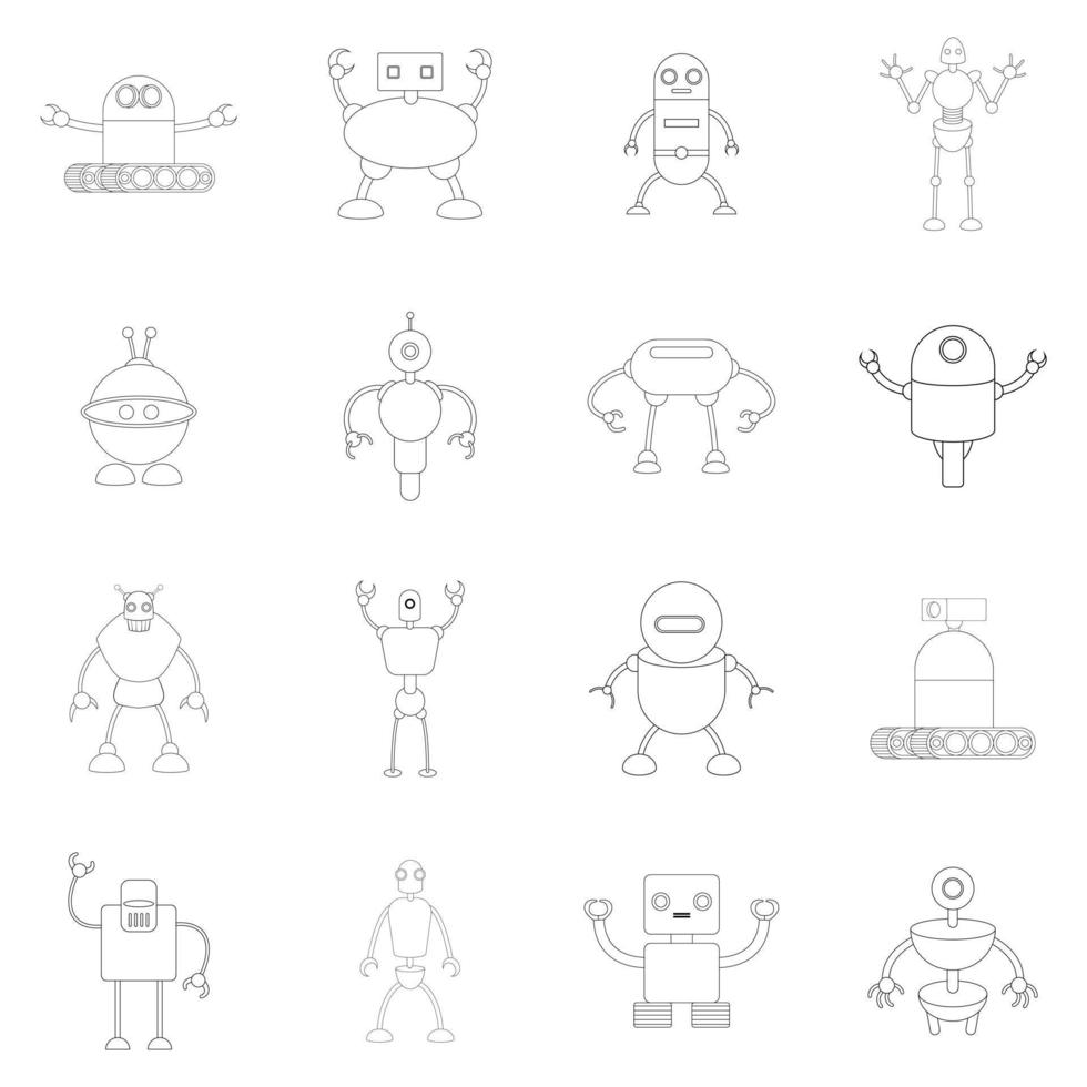 Robot icon set outline vector
