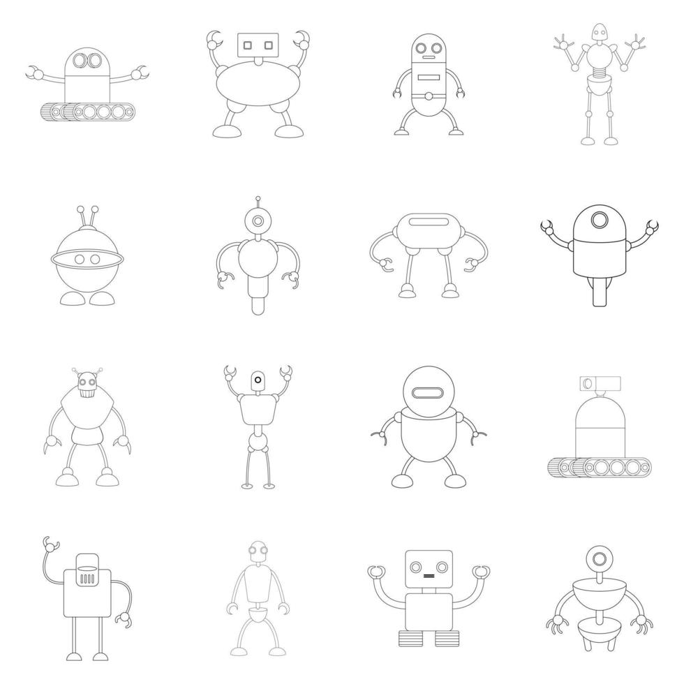 Robot icon set outline vector