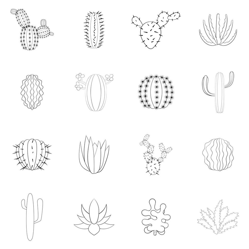 Green cactuses icon set outline vector