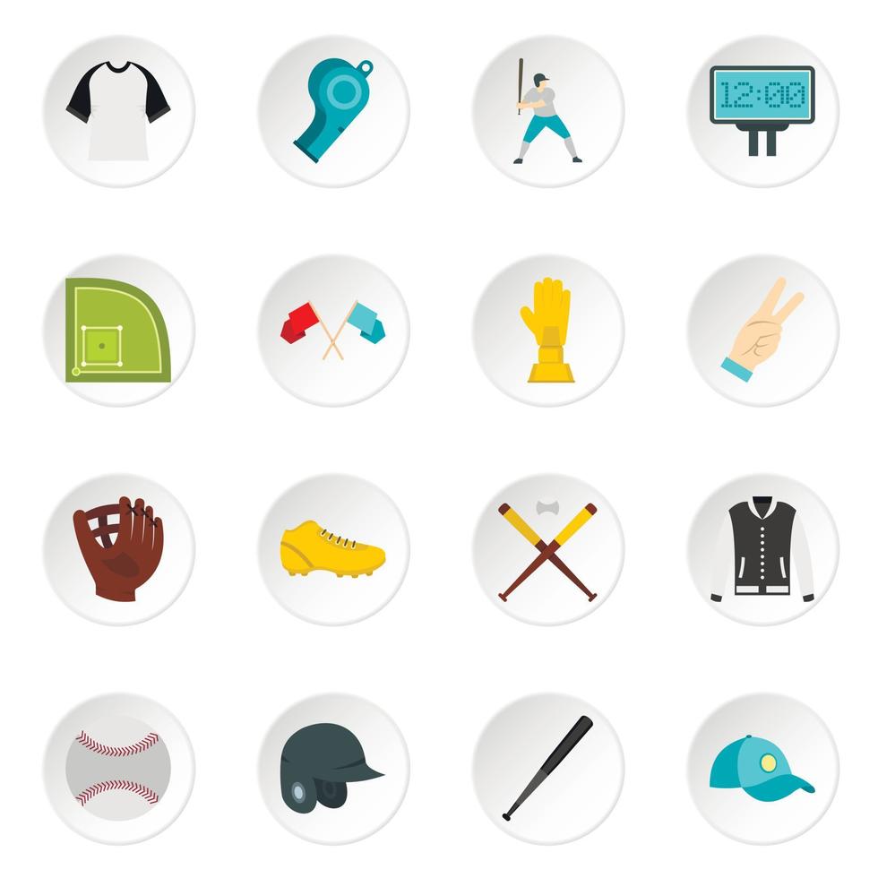 Baseball icons set in flat style vector