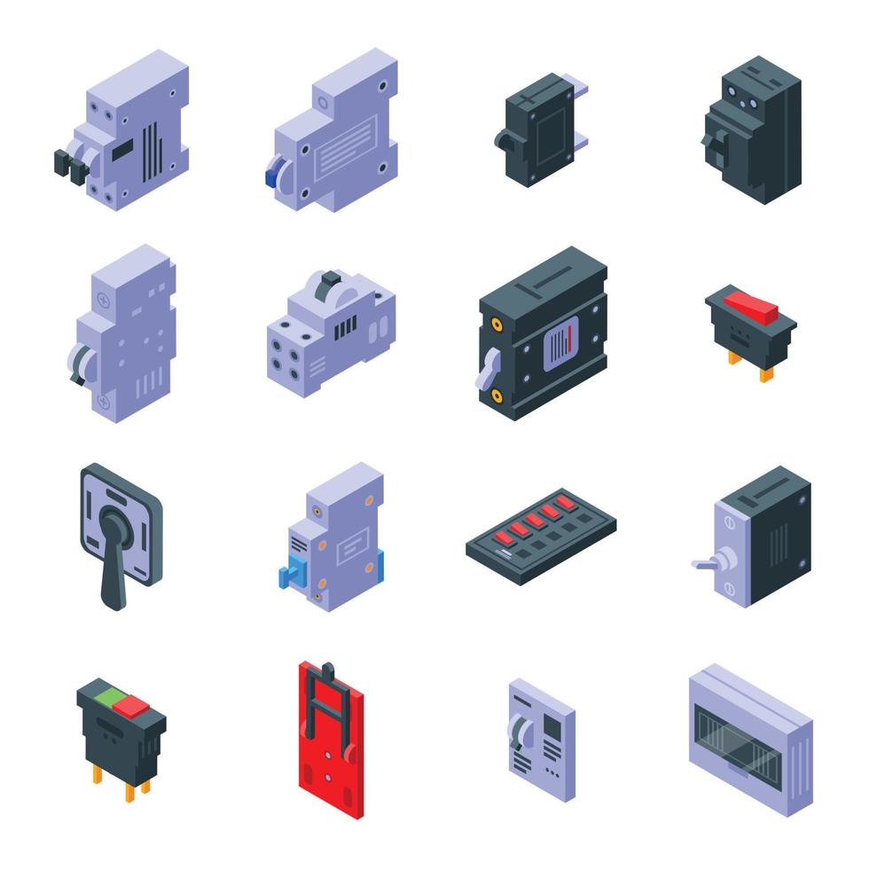 Breaker switch icons set, isometric style vector
