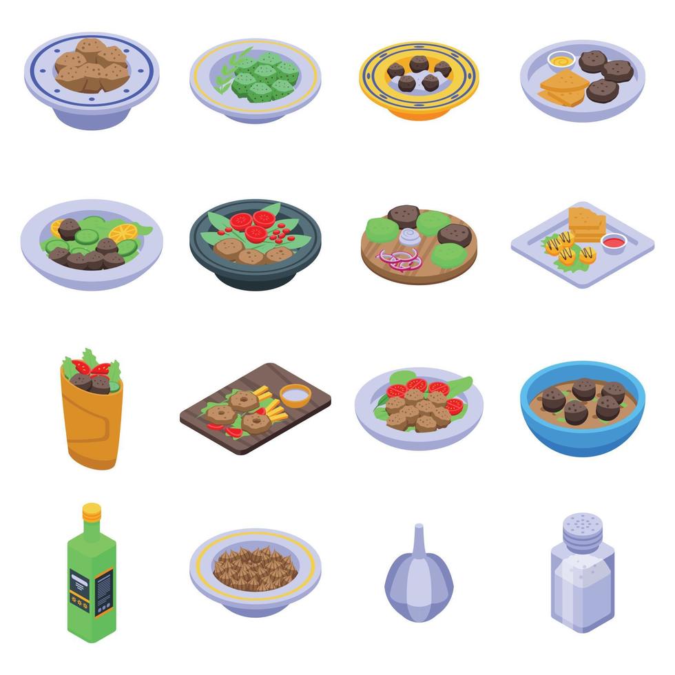 Falafel icons set, isometric style vector