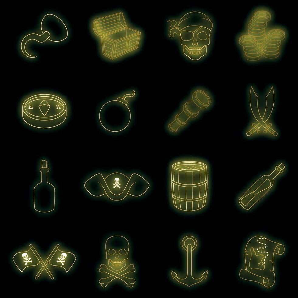Pirate culture symbols icons set vector neon