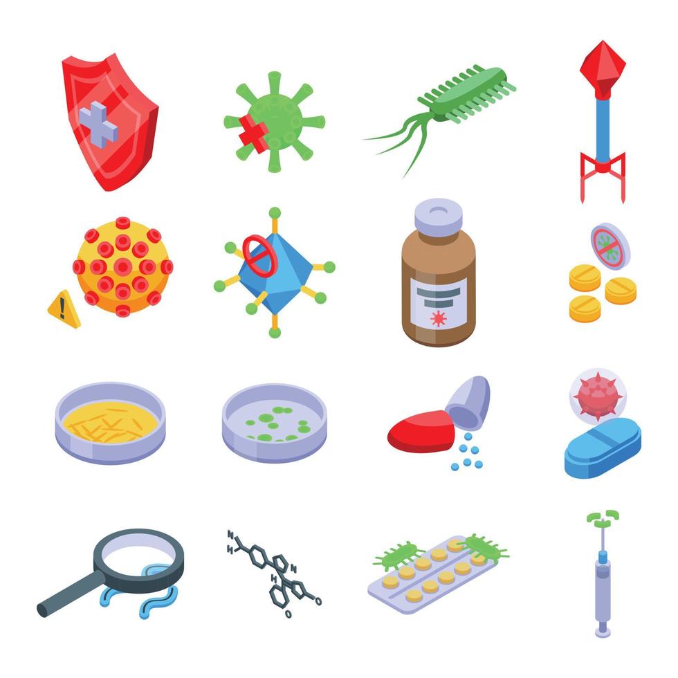 Antibiotic resistance icons set, isometric style vector