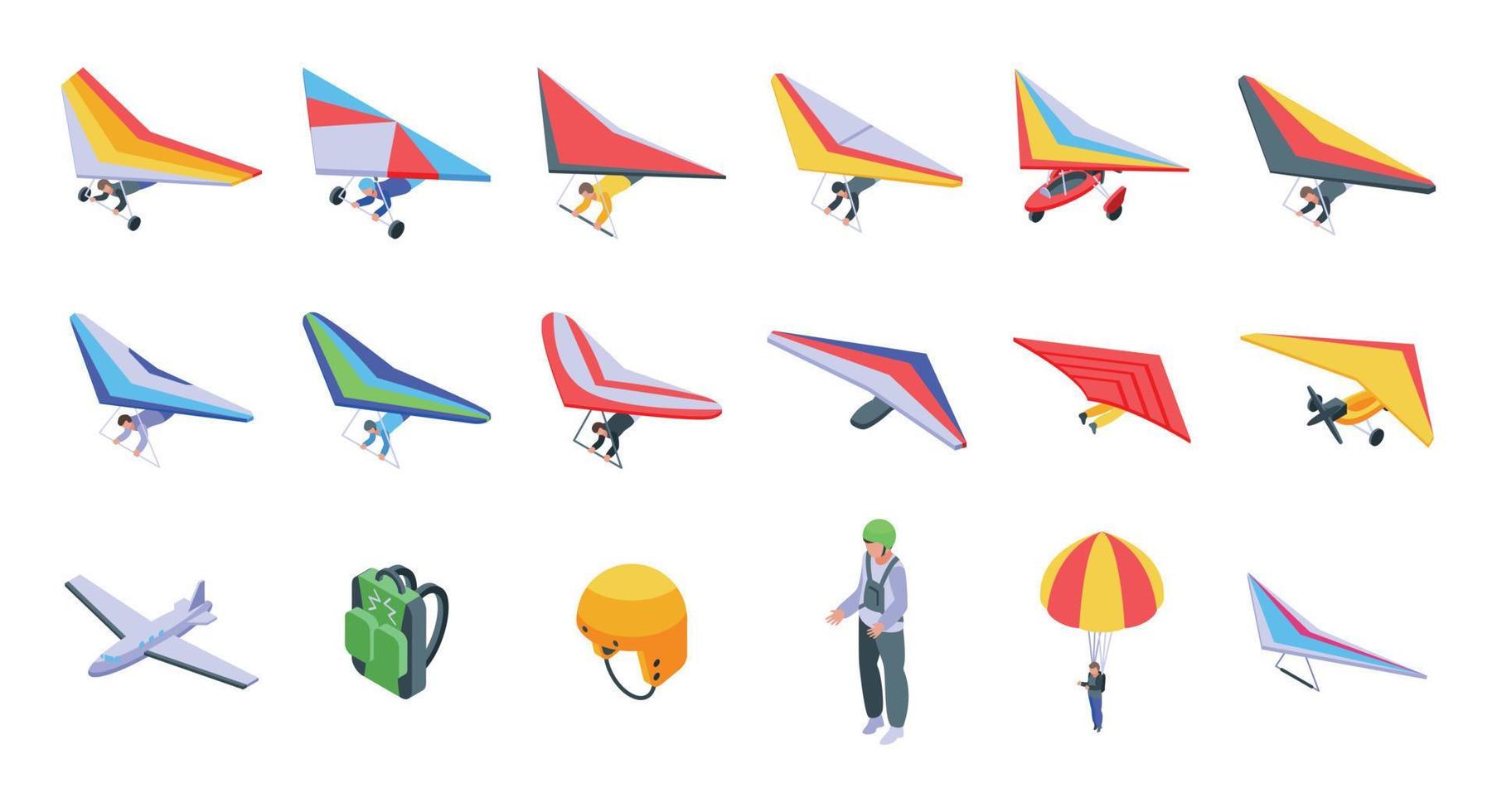 Hang glider icons set, isometric style vector