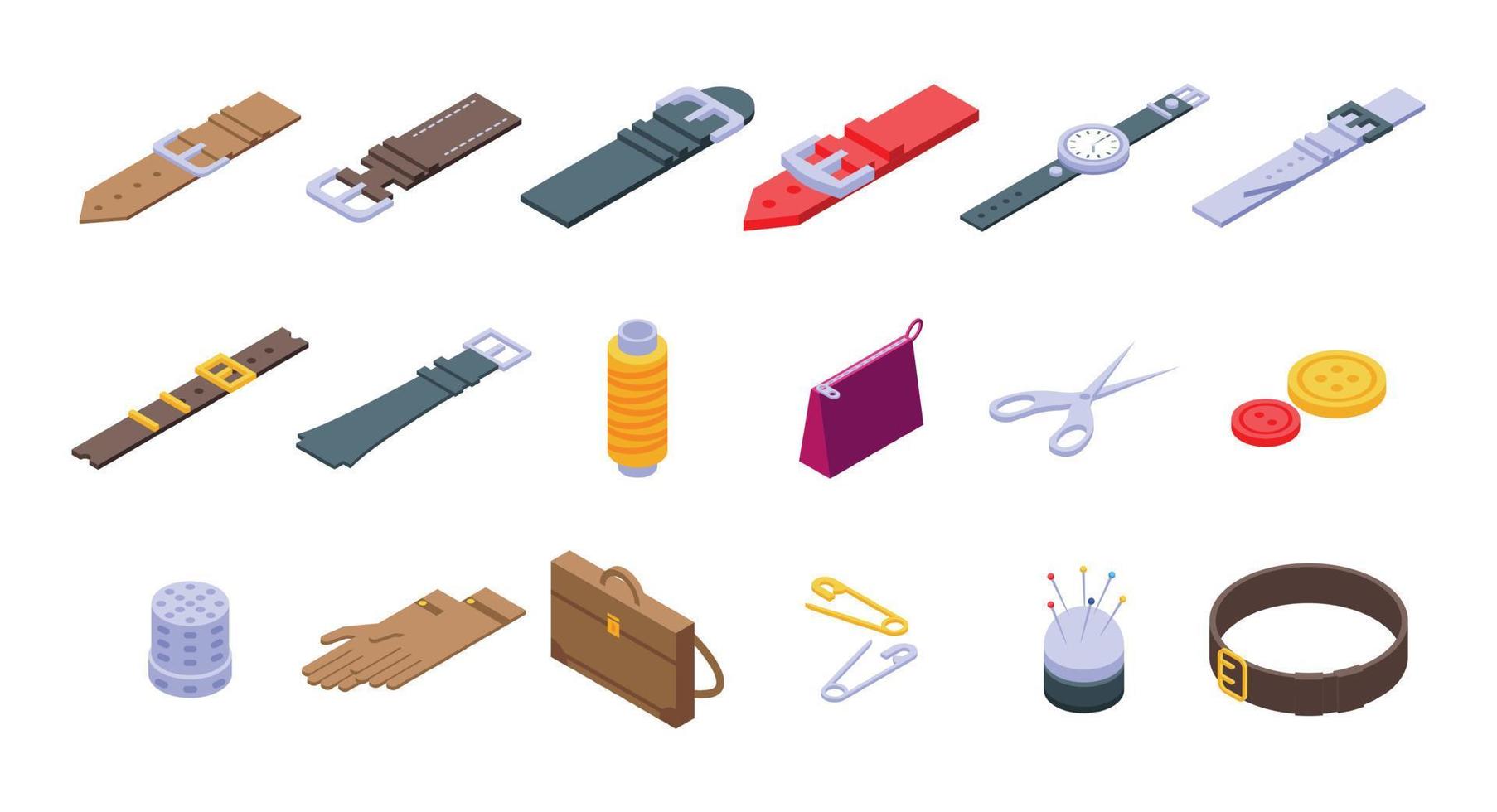 Haberdashery icons set, isometric style vector