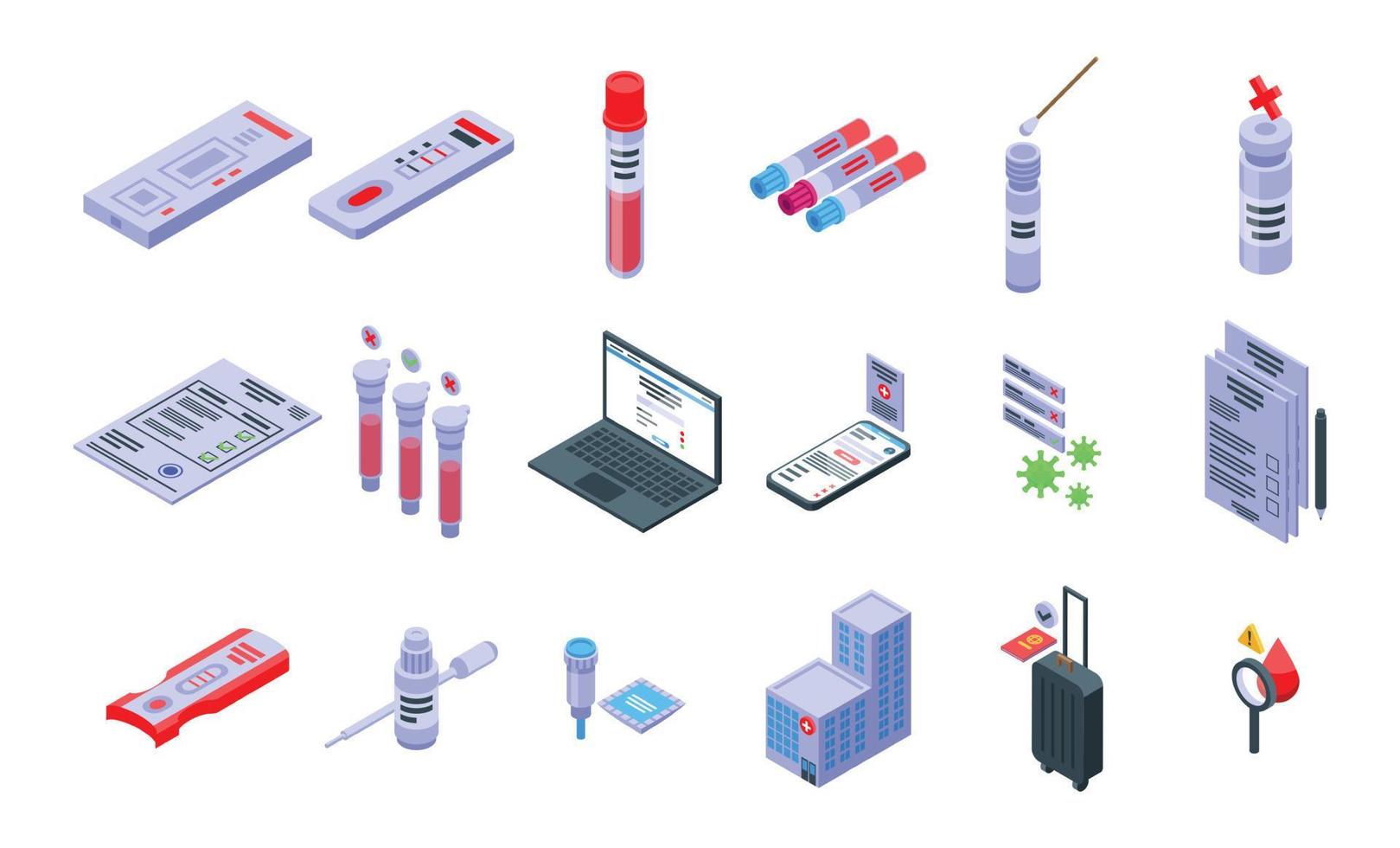 Test result icons set, isometric style vector