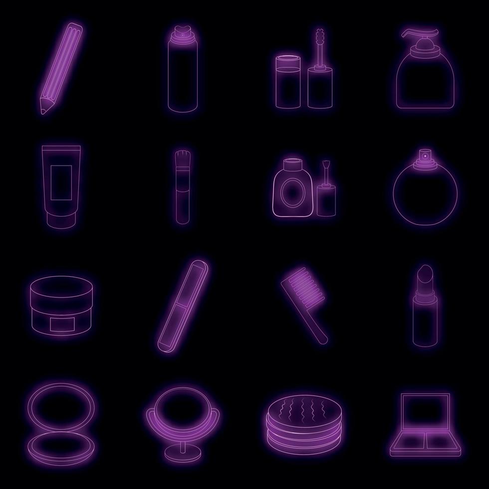 Cosmetics items icons set vector neon