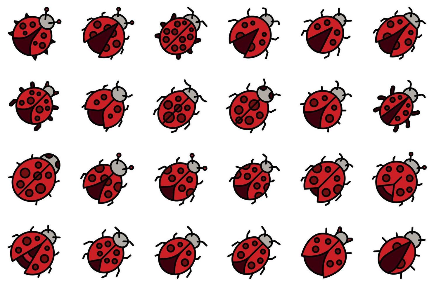 iconos de mariquita insecto establecer vector de color de línea