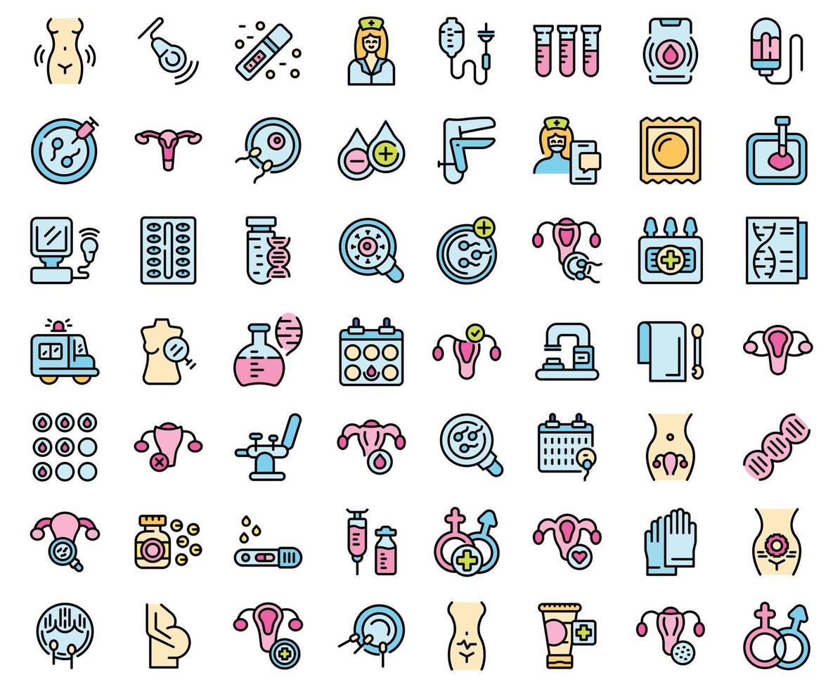Reproductive health icons set line color vector