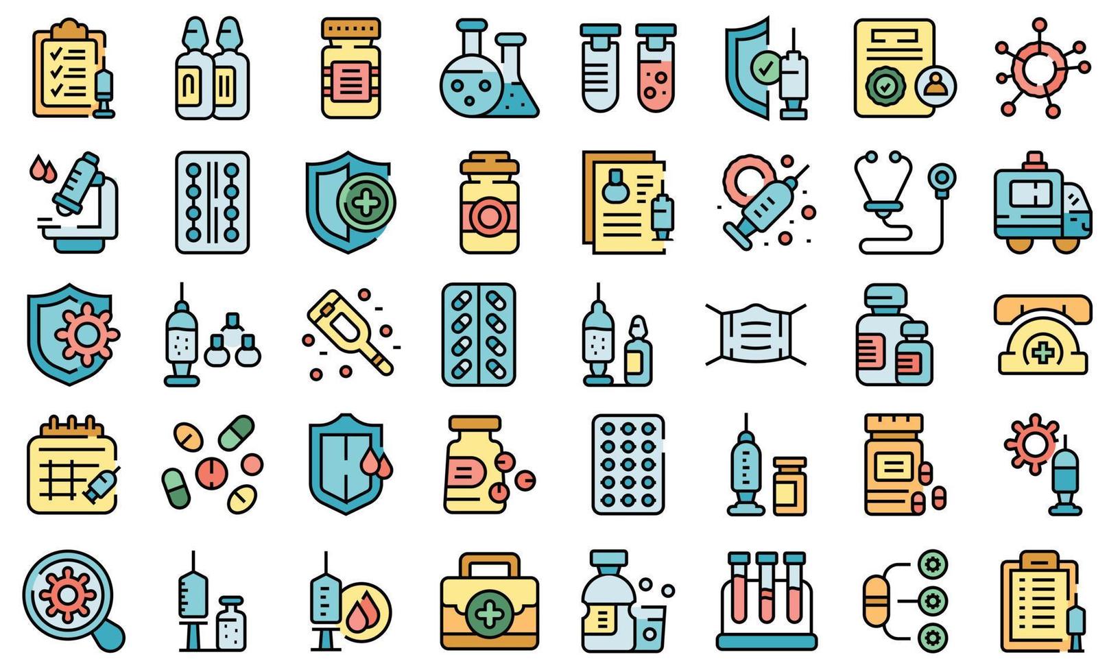 iconos de medicamentos antivirales establecer vector plano