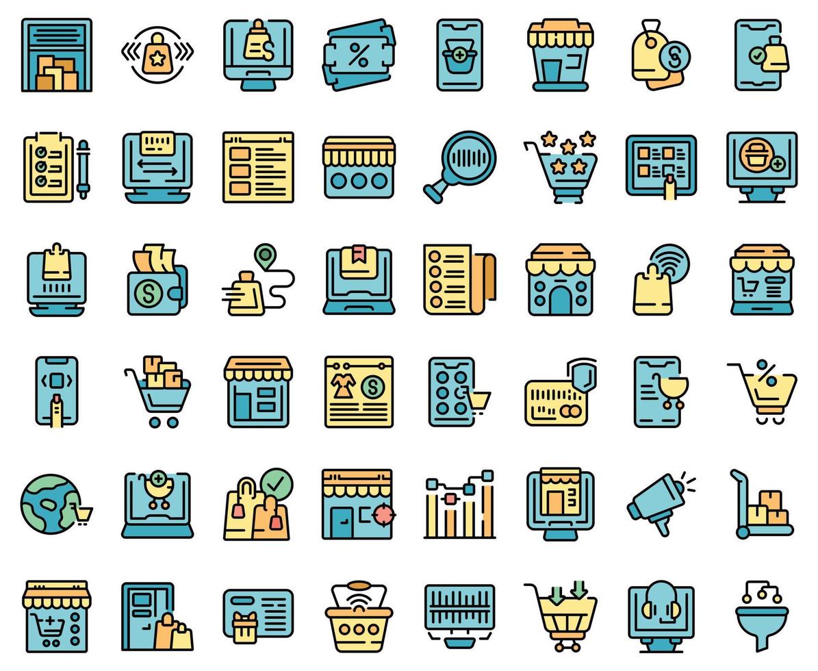 iconos de tienda en línea establecer vector plano