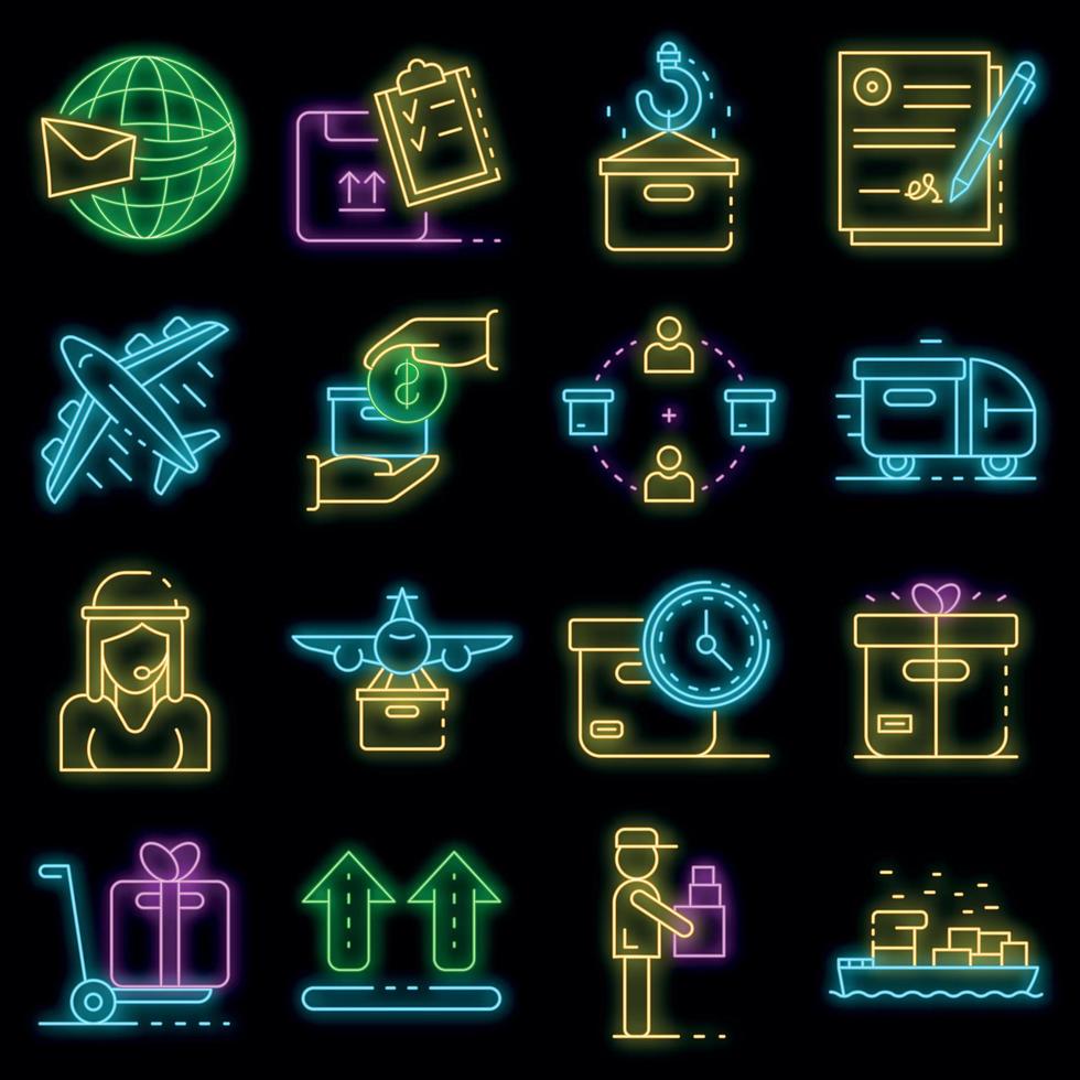Parcel delivery icons set vector neon